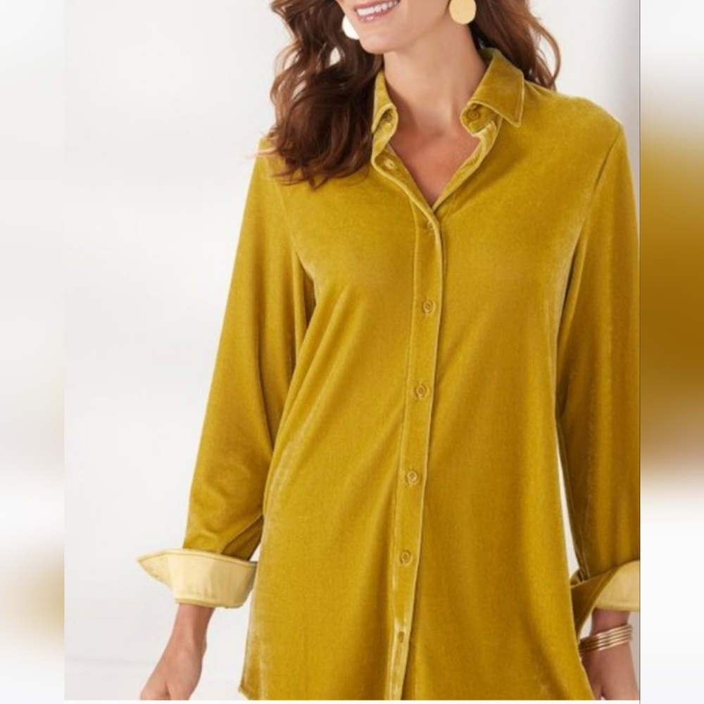 Soft Surroundings  Velvet Boyfriend Tunic Shirt, Size Small